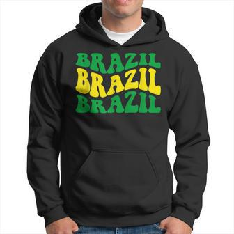Retro Groovy Brazil National Pride Football Fans Flag Men Hoodie Graphic Print Hooded Sweatshirt - Thegiftio UK