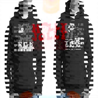 Retro Groovy Smile Face Santa Hat Holly Xmas Jolly Teacher Men Hoodie - Thegiftio