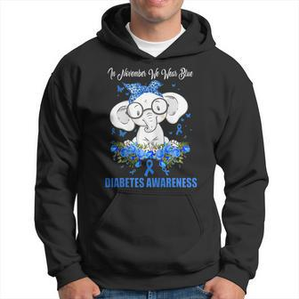 Retro In November We Wear Blue Elephant Diabetes Awareness Men Hoodie Graphic Print Hooded Sweatshirt - Thegiftio UK