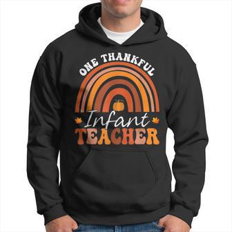 Retro One Thankful Infant Teacher Groovy Thanksgiving Men Hoodie Graphic Print Hooded Sweatshirt - Thegiftio UK