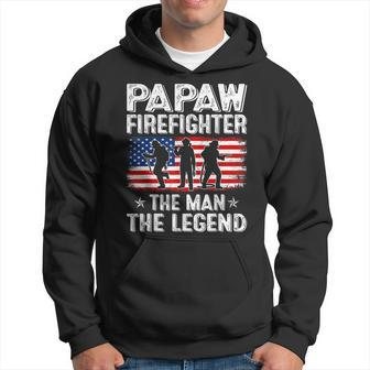 Retro Us Flag Fathers Day Papaw Firefighter The Legend Gift For Mens Hoodie - Seseable