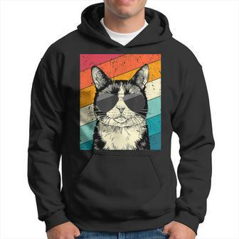 Retro Vintage Tuxedo Cat With Sunglasses Cat Lovers Hoodie - Seseable