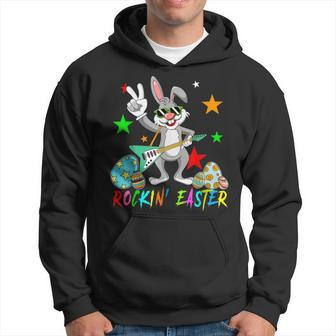 Rockin Easter Bunny Sunglasses Playing Guitar Guitarist Hoodie | Mazezy