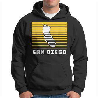 San Diego California Retro Gradient Stripes State Outline Hoodie | Mazezy