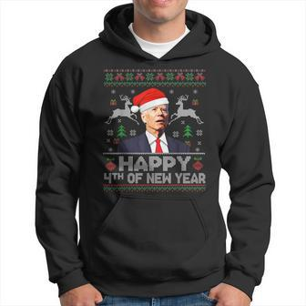Santa Joe Biden 4Th Of New Year Ugly Christmas Sweater Men Men Hoodie Graphic Print Hooded Sweatshirt - Seseable