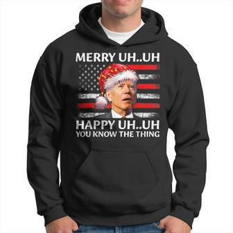 Santa Joe Biden Confused Merry Uh Uh Christmas America Flag Men Hoodie Graphic Print Hooded Sweatshirt - Seseable