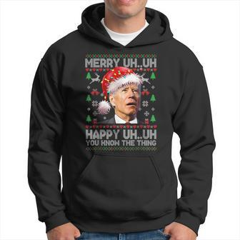 Santa Joe Biden Merry Uh Uh Christmas Ugly Christmas Sweater Men Hoodie Graphic Print Hooded Sweatshirt - Seseable