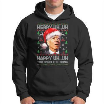 Santa Joe Biden Merry Uh Uh Christmas Ugly Christmas Sweater V2 Men Hoodie Graphic Print Hooded Sweatshirt - Seseable