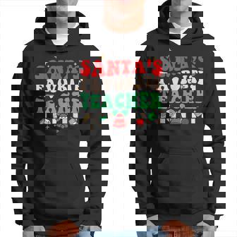 Santas Favorite Teacher Funny Christmas Groovy Santa Holiday V7 Men Hoodie Graphic Print Hooded Sweatshirt - Thegiftio