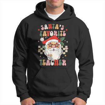 Santas Favorite Teacher Groovy Retro Christmas 70S 80S Xmas Men Hoodie Graphic Print Hooded Sweatshirt - Seseable