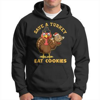 Save A Turkey Eat Cookies Funny Thanksgiving Turkey Lover Men Hoodie Graphic Print Hooded Sweatshirt - Thegiftio UK