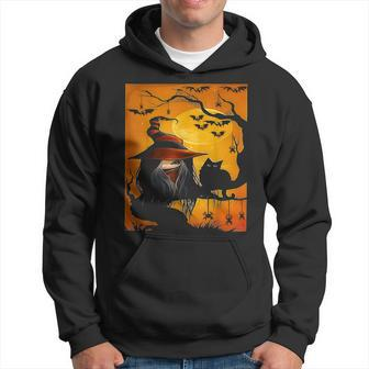 Scary Halloween Witch With Black Cat And Moon Costume Men Hoodie - Thegiftio