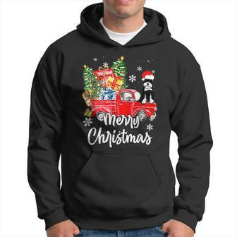 Schnauzer Ride Red Truck Merry Christmas Pajamas Men Hoodie Graphic Print Hooded Sweatshirt - Seseable