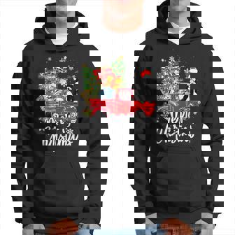 Schnauzer Ride Red Truck Merry Christmas Pajamas Men Hoodie Graphic Print Hooded Sweatshirt | Seseable CA