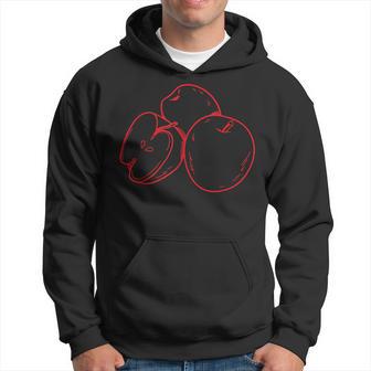 Schwarzes Hoodie mit Rotem Apfel-Design, Kreatives Obst Motiv Tee - Seseable