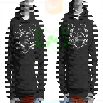 Skeleton Hand Heart Shamrock St Patricks Day Saint Paddys Hoodie | Mazezy