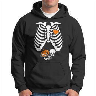 Women Skeleton Pregnancy Announcement Mom Halloween Men Hoodie - Thegiftio