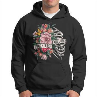 Skeleton Rib Cage Inhale Peace Exhale Chaos Mental Health Hoodie | Mazezy