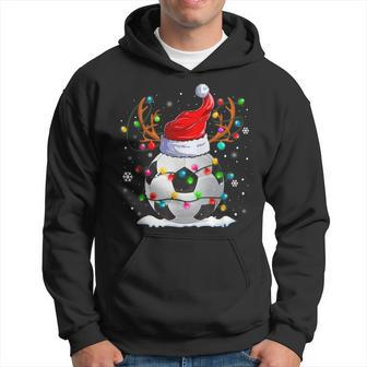 Soccer Santa Hat Reindeer Christmas Lights Funny Xmas Men Hoodie Graphic Print Hooded Sweatshirt - Seseable