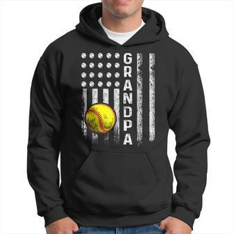 Softball Grandpa American Flag Vintage Softball Lovers Hoodie - Seseable
