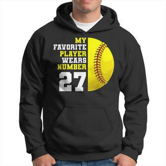 Softball Mom Dad My Favorite Player Wears Number 27 Hoodie | Mazezy CA