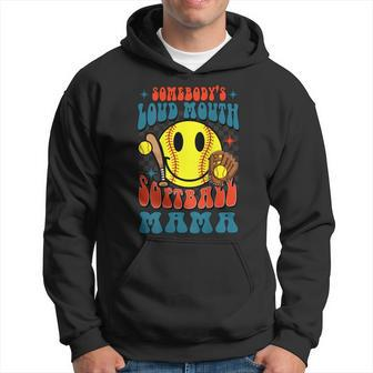 Somebodys Loud Mouth Softball Mama Happy Face On Back  Hoodie