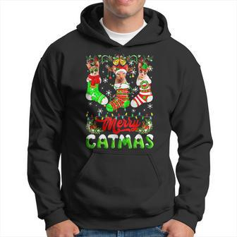 Sphynx Cat Christmas Santa Hat Scarf Holiday Cute Men Hoodie Graphic Print Hooded Sweatshirt - Seseable