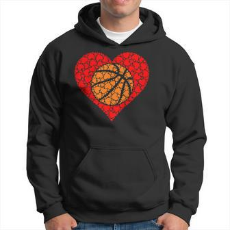 Sports Basketball Ball Red Love Shaped Heart Valentines Day Hoodie | Mazezy