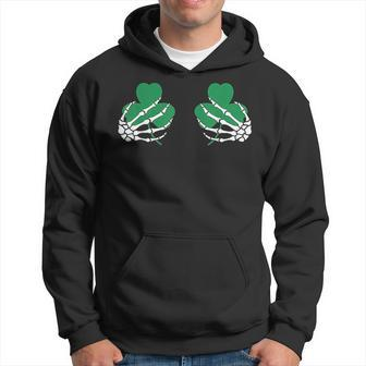 St Patricks Day Paddys Skeleton Hand Irish Shamrock Boobs Hoodie | Mazezy