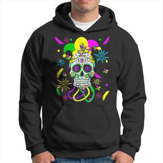 Sugar Skull Carnival Mask Jester Hat Mardi Gras Gifts V2 Men Hoodie Graphic Print Hooded Sweatshirt - Seseable