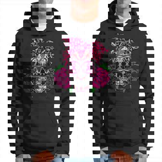 Sugar Skull Pink Flower Leopard Warriors Breast Cancer Men Hoodie - Thegiftio