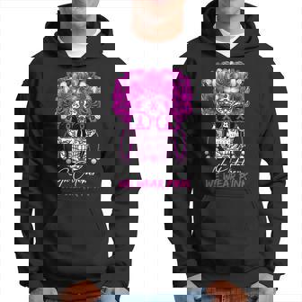 Sugar Skulls Ribbon In October We Wear Pink Breast Cancer Men Hoodie Graphic Print Hooded Sweatshirt - Thegiftio