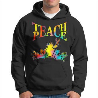 Teach Peace Frog Hippie Vintage Peace Sign Gift Hoodie - Seseable