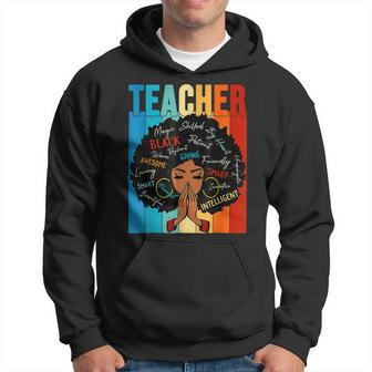 Teacher Afro Queen Black Woman Retro Black History Month Men Hoodie Graphic Print Hooded Sweatshirt - Seseable
