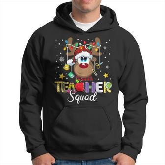 Teacher Squad Plaid Reindeer Funny Teacher Christmas Lights Men Hoodie Graphic Print Hooded Sweatshirt - Thegiftio UK