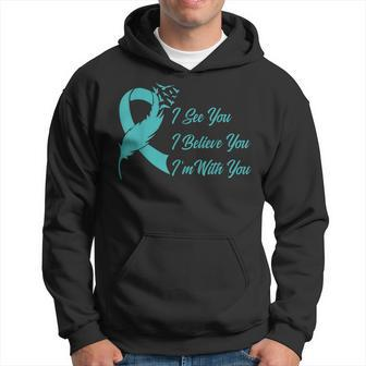 Teal Sexual Assault Awareness Green Feather Ribbon Hoodie | Mazezy