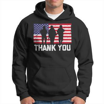 Thank You American Flag Military Heroes Veteran Day Design Men Hoodie Graphic Print Hooded Sweatshirt - Seseable