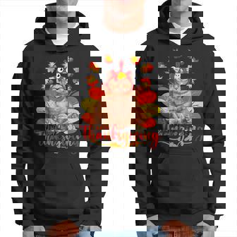 Thanksgiving Happy Cat Turkey Christmas Day Turkey Men Hoodie Graphic Print Hooded Sweatshirt - Thegiftio