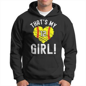 Thats My Girl Vintage Number 12 Heart Softball Mom Dad Hoodie - Seseable