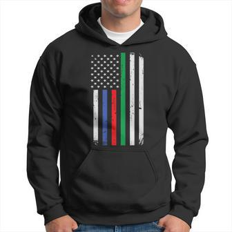 The Thin Red Blue Green Line Distressed American Men Hoodie Graphic Print Hooded Sweatshirt - Seseable