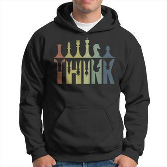 Think Retro Vintage Chess Pieces Player Gifts Chess Coach Hoodie - Seseable
