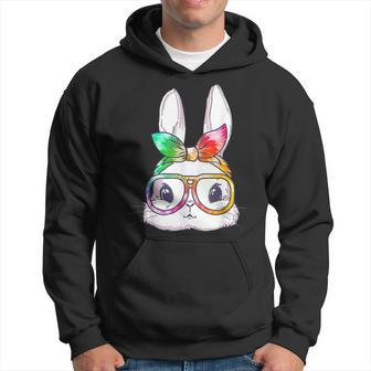 Tie Dye Cute Bunny Rabbit Face Glasses Girl Happy Easter Day Hoodie | Mazezy