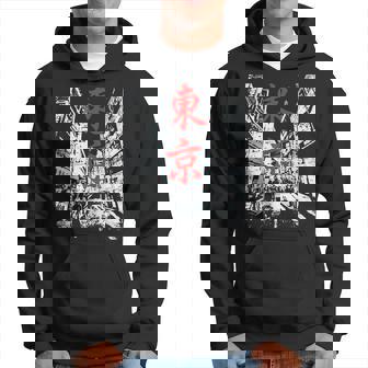Tokyo City At Night Distressed Photo Negative Kanji Japanese Hoodie | Mazezy
