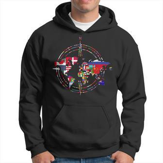 Traveler Country Flags Compass Globe Traveling World Map Hoodie | Mazezy