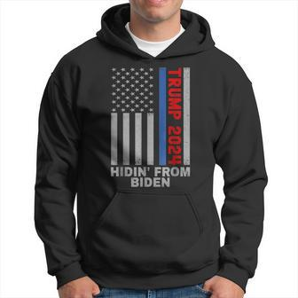 Trump 2024 Hiding From Biden Usa Flag Thin Blue Line Men Hoodie Graphic Print Hooded Sweatshirt - Seseable