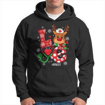 Ugly Christmas Love Rn Nurse Reindeer Nurses Women Men Hoodie Graphic Print Hooded Sweatshirt - Seseable