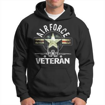 US Air Force Veteran With Vintage Roundel Grunge Men Hoodie Graphic Print Hooded Sweatshirt - Seseable
