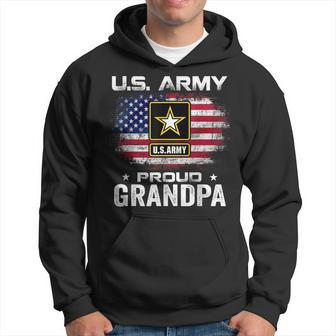 US Army Proud Grandpa With American Flag Gift Veteran Gift Men Hoodie Graphic Print Hooded Sweatshirt - Seseable