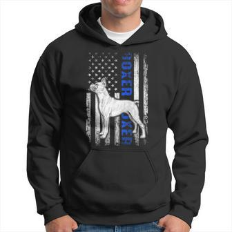 Usa Flag Clothing Police Boxer Dog Dad Gifts Thin Blue Line Hoodie - Seseable