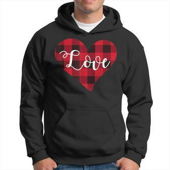 Valentines Day Buffalo Plaid Check Pattern Love Heart Hoodie - Seseable